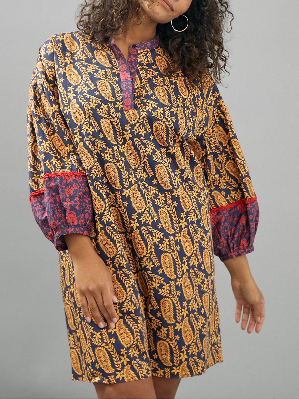 Anthropologie sachin & Babi Navy and yellow boho paisley Printed Tunic Dress